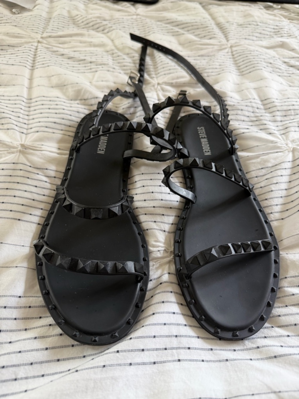 Steve Madden Black Pyramid-Stud Ankle Strap Sandals